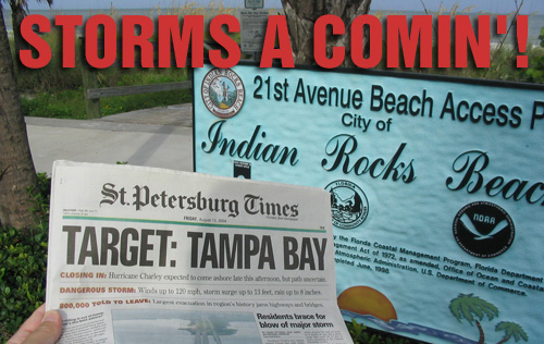 hurricane headline at indian rocks beach, august 13, 2004